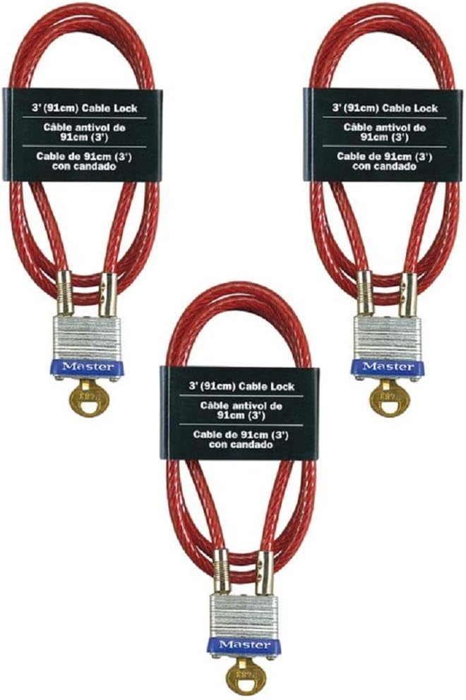 Master Lock 719D 3' Long x 3/16' Diameter Cable with Integrated Laminated Steel Padlock - Bike Chain Lock - 