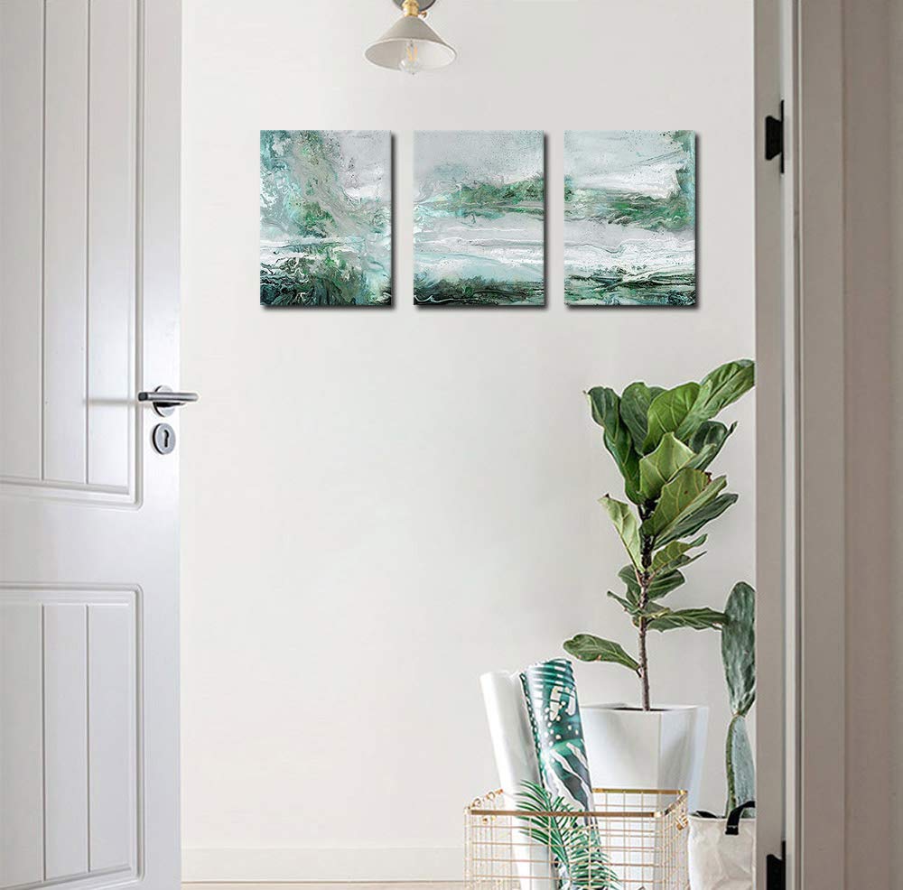 arteWOODS Abstract Canvas Wall Art Bedroom Wall Decor Contemporary Wall Art Bathroom Wall Decor Grey Blue Green Canvas Picture Modern Artwork for Home Decoration 12\