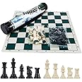 GETORIUM Tournament Chess Set: Portable and Professional Set with Travel Portable Plastic Tube Roll. Plastic Staunton Chess Pieces, Foldable Vinyl Chess Board.(Green, 13X13IN)