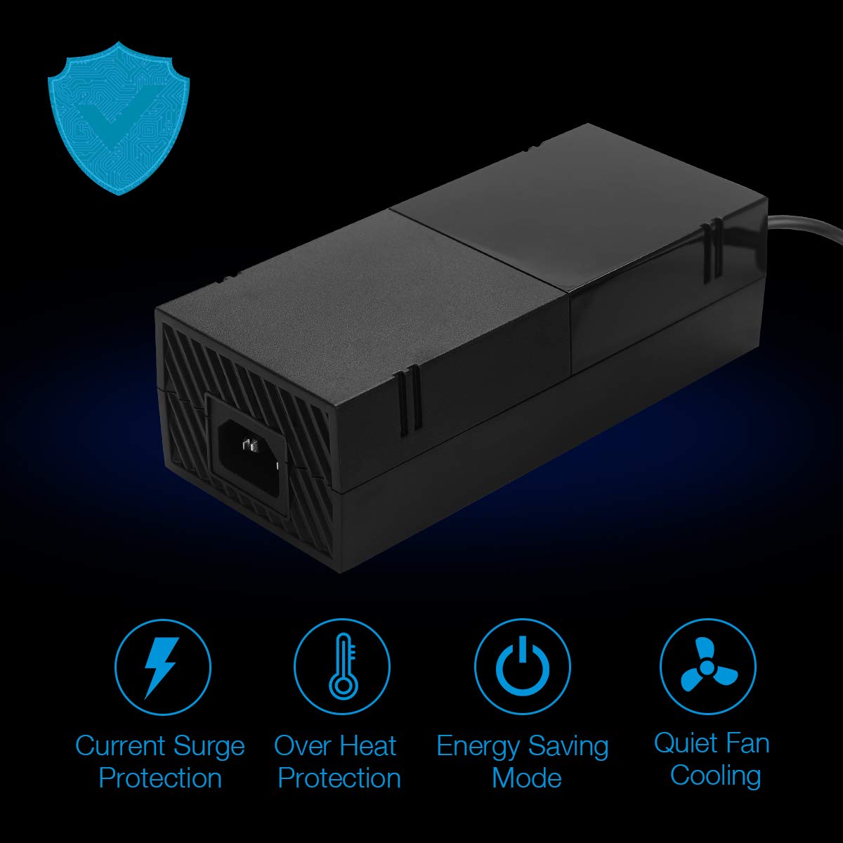 Xbox One Power Supply Brick With Power Cord，Enhance Version AC Adapter Power Supply Charge For Xbox One Console, 100-240V Auto Voltage,Black