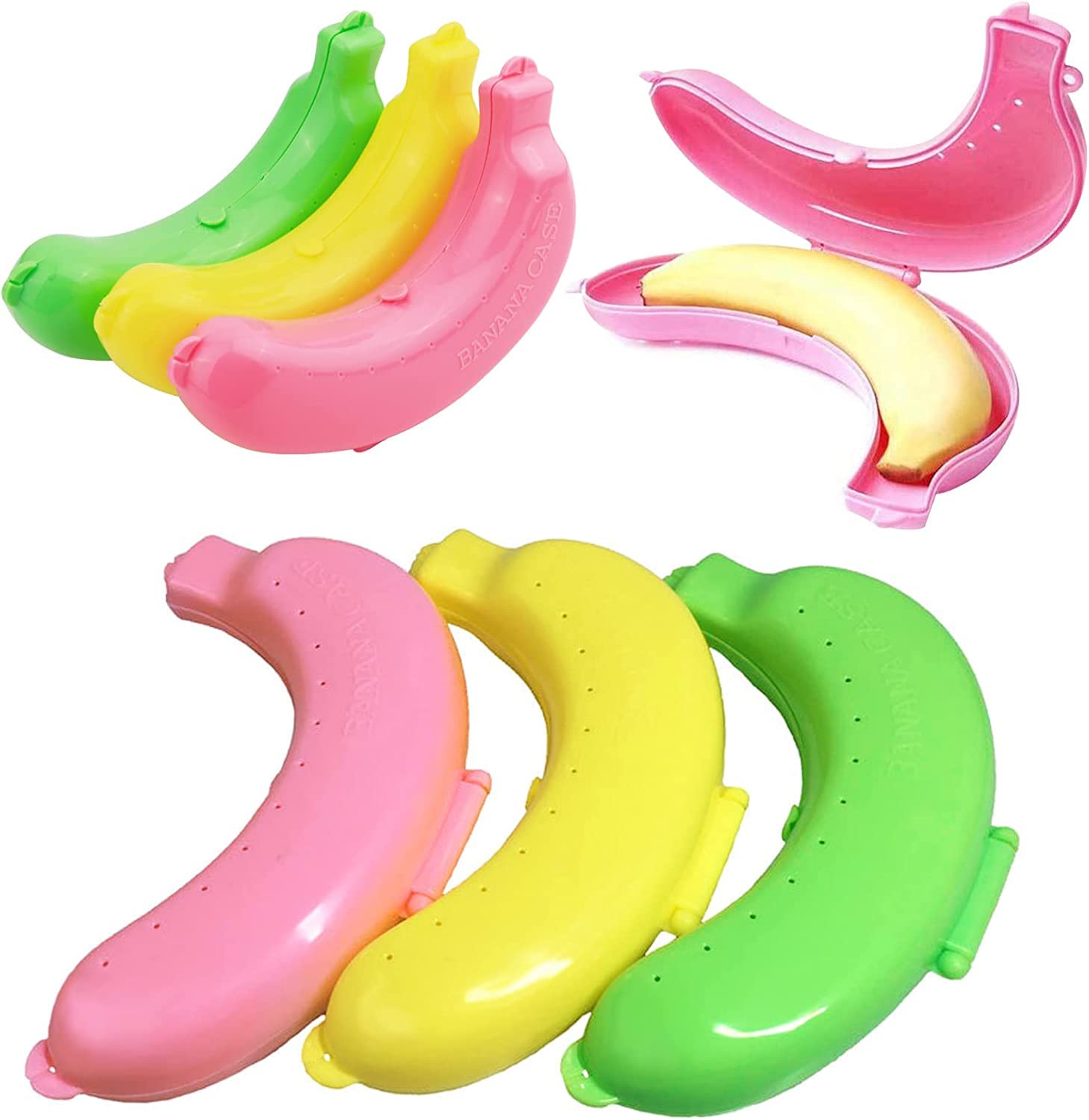 JDYYICZ 3 packs Banana Saver/Container Storage Case (Yellow, Green, Pink)
