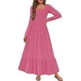 YOVION Girls Maxi Dress Fall Long Sleeve Square Neck Tiered Flowy Casual Holiday Dresses with Pockets for 6-12 Y