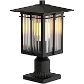 Yoenecea Modern Outdoor Post Light, Aluminum Lamp Post Light Fixture with Ribbed Glass, Soptted Black Outside Pole Lighting w