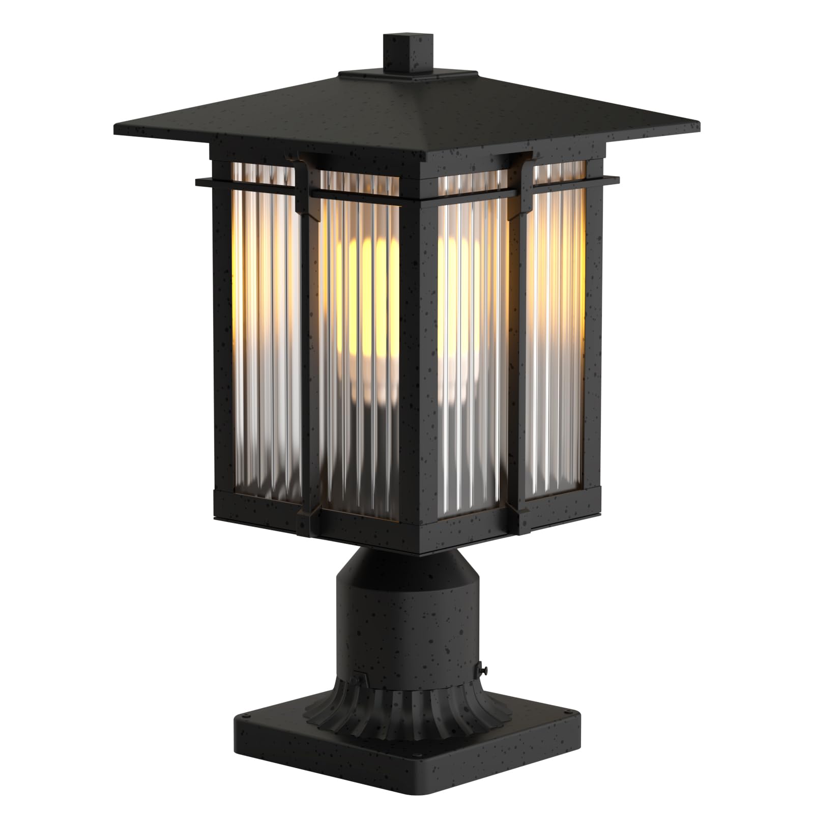 Photo 1 of Yoenecea Modern Outdoor Post Light, Aluminum Lamp Post Light Fixture with Ribbed Glass, Soptted Black Outside Pole Lighting with 3-Inch Pier Mount Base for Yard Porch Pathway (14.2''H, 1 pc)