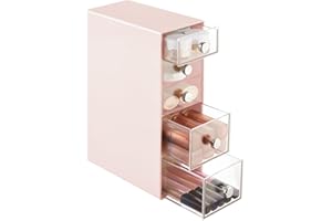 mDesign Plastic 5-Drawer Organizer for Makeup Storage - 5-Tier Storage Organizer - Stackable Organization with Pull-Out Drawers for Bathroom, Vanity, or Desk - Lumiere Collection, Light Pink/Clear