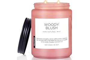 M&SENSE Woody Blush Candle Scented for Home, Natural Organic Soy Candles 19.4oz Large Jar 110 Hour Long Lasting Burning, Roma