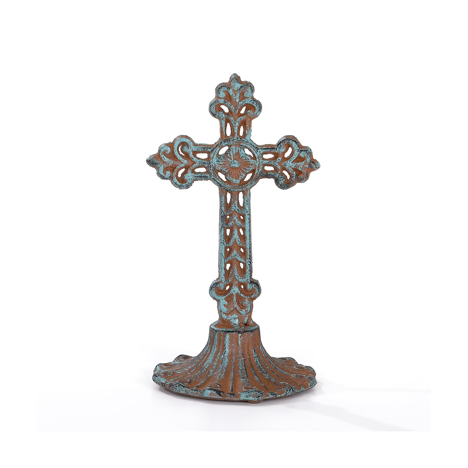 Photo 1 of Retrome Cross with Stand for Home Decor, Tabletop Cross for Decorations, Antique Blue