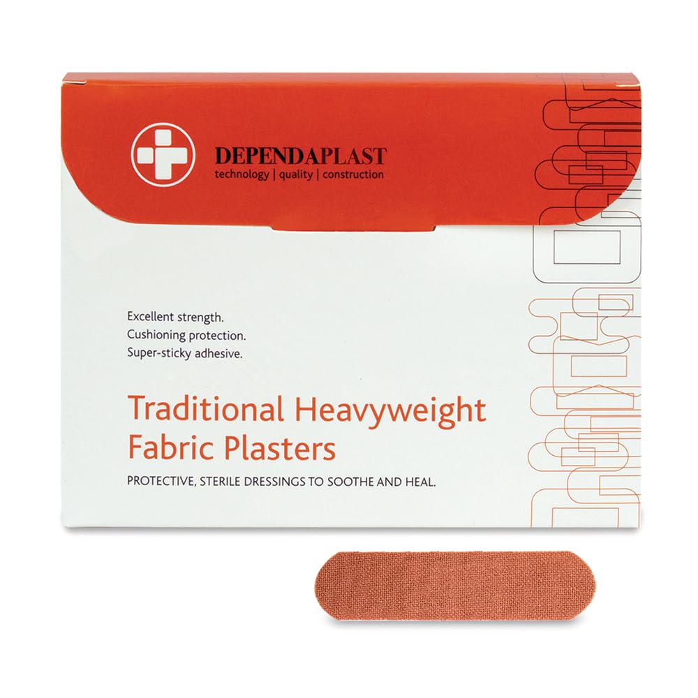 Dependaplast Traditional Heavyweight Fabric Plasters. Extra Cushioning And Physical Protection - Heavy Elastic Fabric - Super-Sticky Zinc Oxide Adhesive (7.5 X 2.5 Cm, Pack of 100