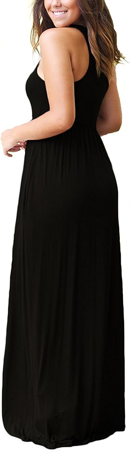 GRECERELLE Women's Sleeveless Racerback Loose Plain Maxi Dresses Casual Long Dresses with Pockets at  Women’s Clothing store