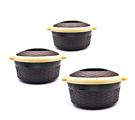 FPR Set of 3 Pcs (1200ML, 1800ML, 2400ML) Exotic Insulated BPA Free 18/8 Food Grade Stainless Steel Hot Pot Casserole for Roti/Chapati / Paratha/Idli / Dal/Curd (Assorted Colour)