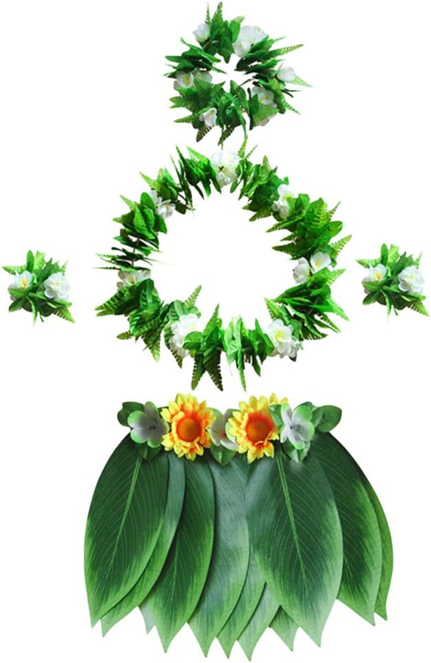 BESTOYARD 5pcs Leaf Skirt Costume, Grass Skirt, Hawaiian Set, Tropical Adult Costume for Beach Luau, Hawaii Party Accessories