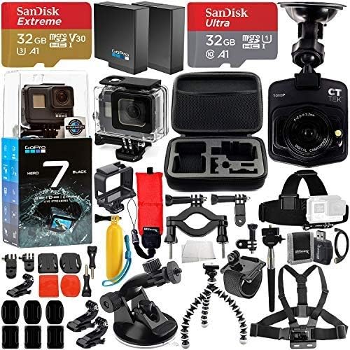 GoPro HERO7 Hero 7 Black Action Camera withFREE Promotional Dash Cam and Deluxe Accessory Bundle - Includes: SanDisk Extreme 32GB microSDHC & Ultra 32BG microSDHC Memory Cards & Much More