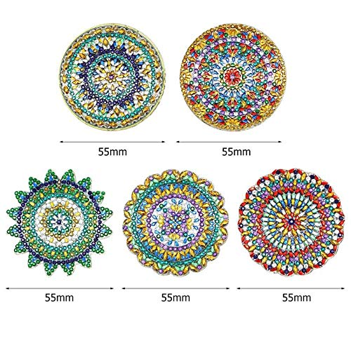 5D DIY Diamond Painting Keychain, 5pcs Mandala Shape, Mosaic Making Full Drill Special Shape Diamond Painting Kit for Bags, Smartphone Straps, 5 Pack - Thumbnail 4