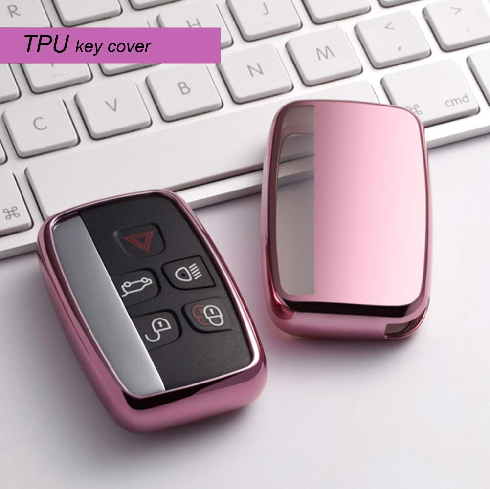 Kelay Soft TPU Key Fob Cover Remote Control Premium Key Protection Case Compatible with Land Rover Discovery Sport Evoque Aurora Jaguar XF XJ XJL XEL XFL F-pace 5 Buttons (pink - 1pcs)