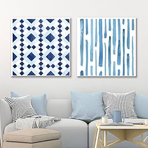 2 Panel Square Canvas Wall Art - Abstract Blue Patterns - Giclee Print Gallery Wrap Modern Home Art Ready to Hang - 12"x12" x 2 Panels