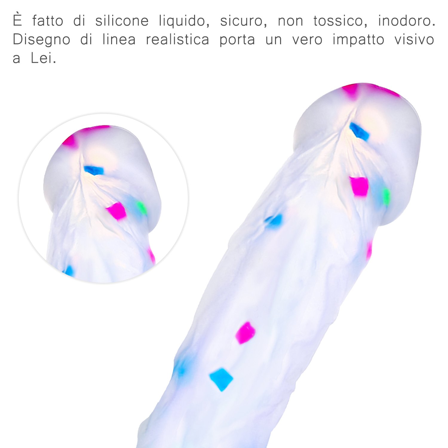 Dildo Louviva 20cm Pene Realistico Trasparente con Ventosa Forte Imballaggio Anonimo di Silicone con Decorazione Colorato Amazon Salute e cura