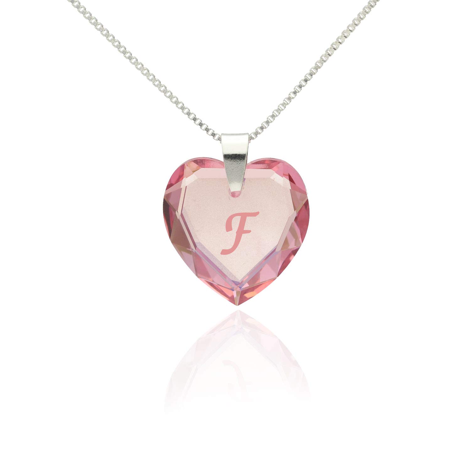 Heart Pendant Silver Necklaces for Women with Crystal from Swarovski in letter engraving A - Z Rose name initial Jewellery for Women for Valentine's Day Daughter Mum Wife Girlfriend and friendship