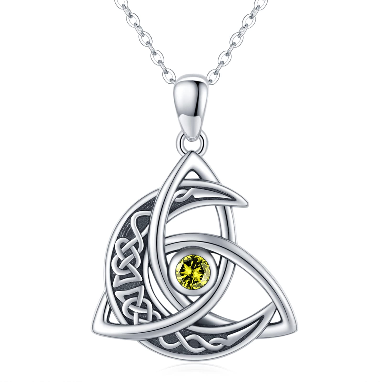 Celtic Moon Necklace 925 Sterling Silver August Birthstone Celtic Knot Pendant Necklace Crescent Moon Celtic Jewellery Birthday Gifts for Women Girls Girlfriend Mother Daughter