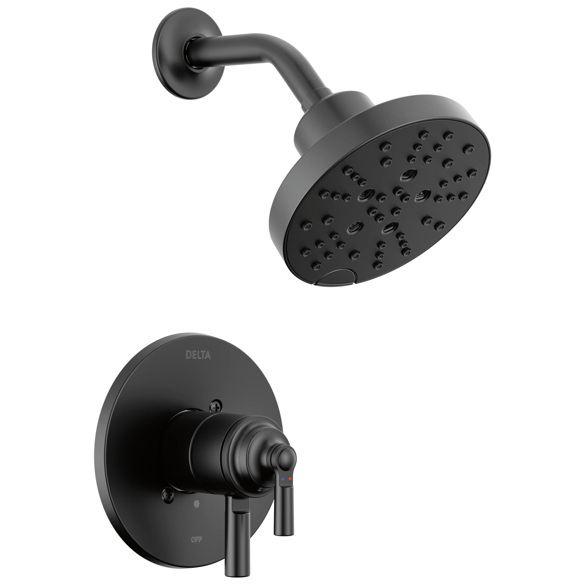 Photo 1 of Delta Faucet Saylor 17 Series Black Shower Valve Trim Kit with H2Okinetic Shower Head, Delta Shower System, Shower Faucet Set, Shower Head and Handle Set, Matte Black T17235-BL (Valve Not Included)
