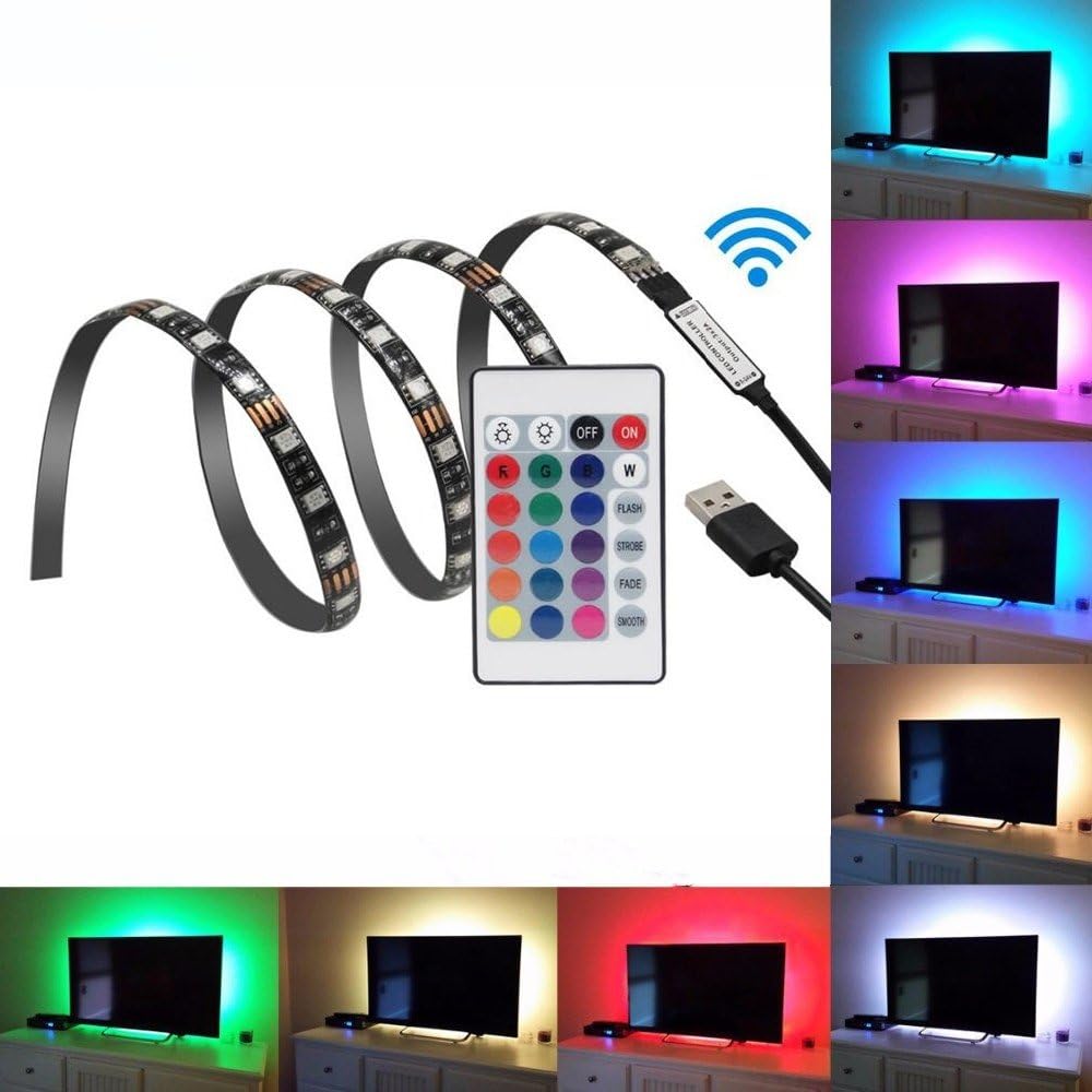 Gontic LED Strip Light TV Backlight Bias Lighting for HDTV/Laptop/Desktop 3.28ft RGB Multi Color 5V USB Powered with Remote