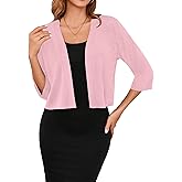 Iandroiy Women's 3/4 Sleeve Shrugs Lightweight Open Front Cropped Cardigan for Women