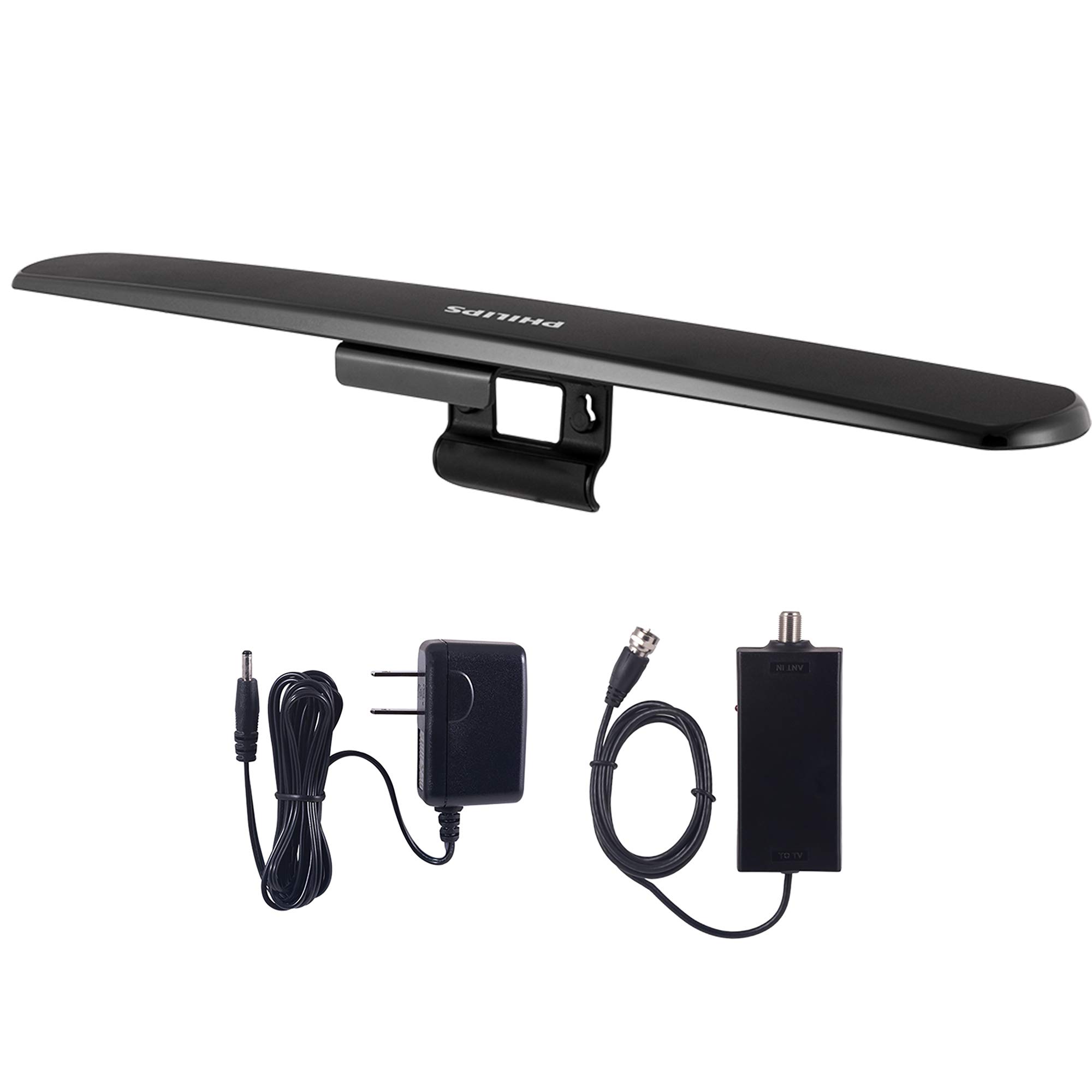Photo 1 of Philips Amplified HD Digital TV Antenna, Long Range Smart TV Antenna, Easy Mount on Top of TV Design, Supports 4K 1080P HD VHF UHF, Amplified Signal Booster, Coax HDTV Cable/AC Adapter, SDV7219N/27