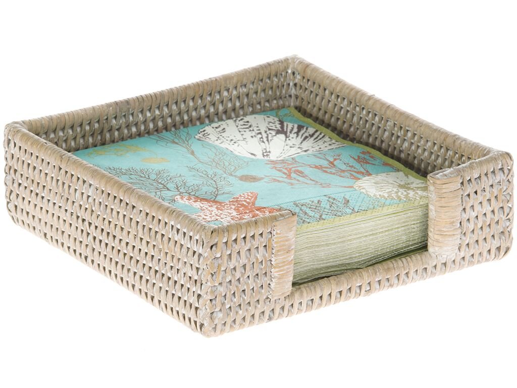 KOUBOO FBA_1020041 La Jolla Rattan Luncheon Paper Napkin Holder, White Wash, Rattan & Wicker,19.05 x 19.05 x 6.35 cm