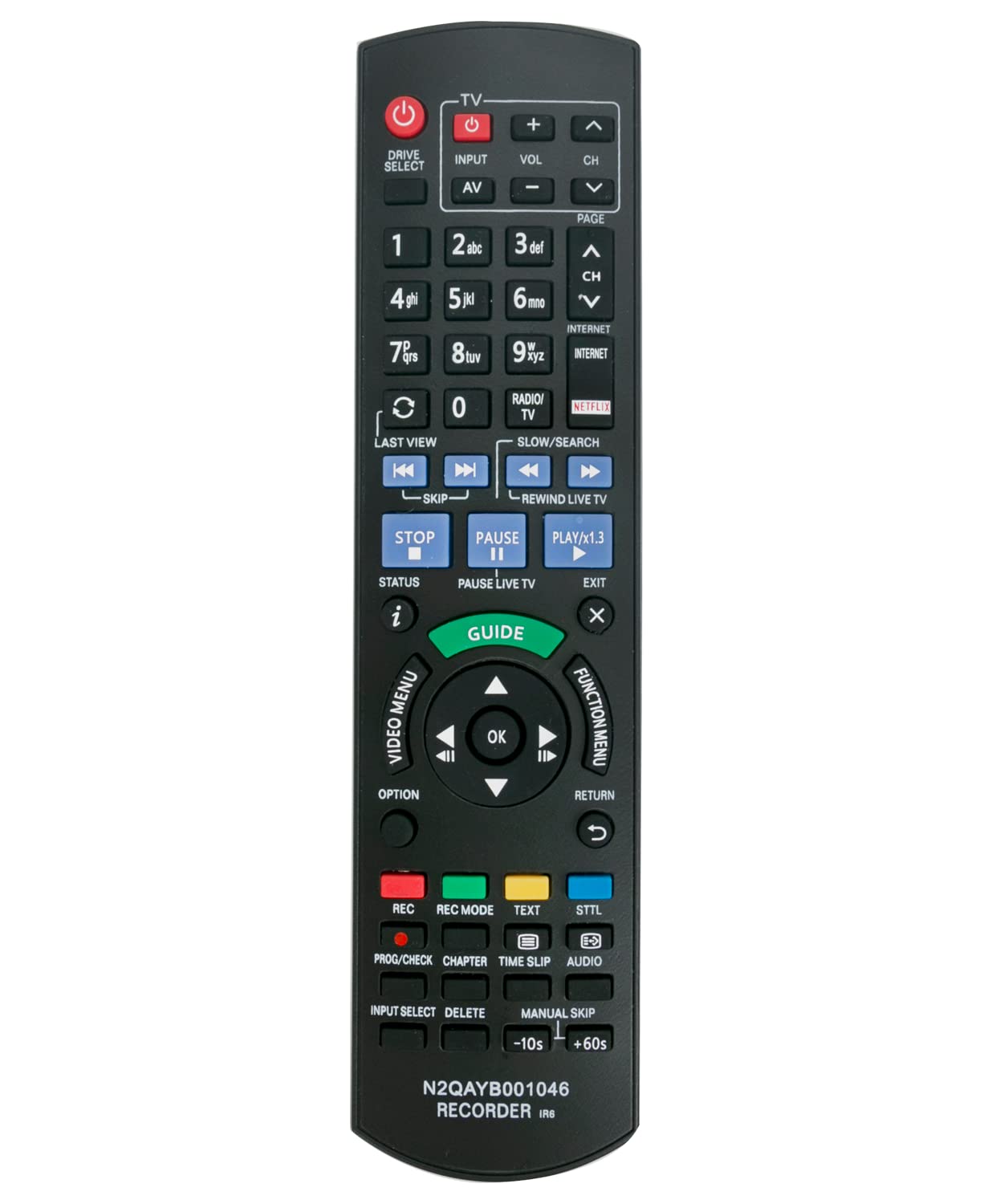 Replacement Remote N2QAYB001046 Suitable for Panasonic Blu-ray-Player DMR-BCT730 DMR-BCT735 DMR-BST720 DMR-BST721 DMR-BST735 DMR-BST820 DMR-BST835 DMR-BWT720 DMR-BWT735 DMR-BWT750