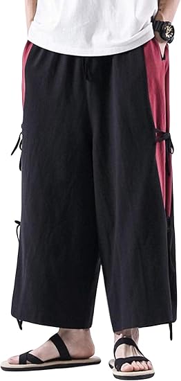 Amazon Alppv メンズ ワイドパンツ ゆったり パンツ リラックスパンツ メンズ ファッション パンツ 綿麻 カジュアル パンツ メンズ 無地 民族風 ロングパンツ 通気 涼しい パンツ ロングパンツ 通販