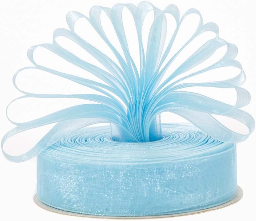 Premium Woven Edge 15mm Organza Ribbon 50 Yards (Pale Blue)