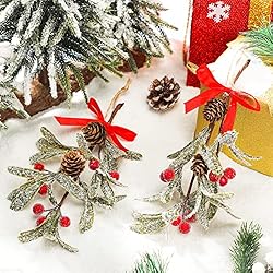 Christmas Artificial Mistletoe Ornament with Red