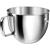 6QT Mixer Bowl for KitchenAid Bowl-Lift Stand Mixers | Food-Grade 304 Stainless Steel, Ergonomic Handle, Dishwasher Safe, Mix