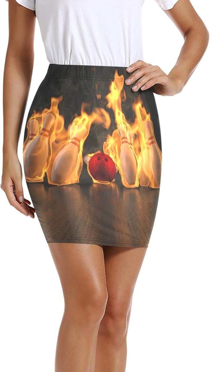 LUPINZ Women’s Stretchy Fitted Mini Skirt Fire Bowling
