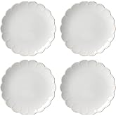 Lenox French Perle Scallop Accent Plates, Appetizer Plate Set for 4 | stoneware, dishwasher safe, microwave safe | also great as a dessert plate for salad or bread, salad plates