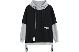 GURUNVANI Contrast Color Pullover Hoodie Mens Patchwork Hoodies Men