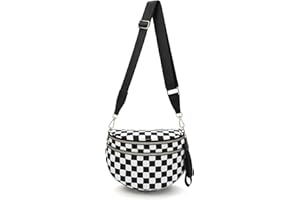Mommy Bum Bag Crossbody, 2025 Trendy Checkered/Solid Nylon Waterproof Adjust Wide Straps Large Mom Diaper Bag