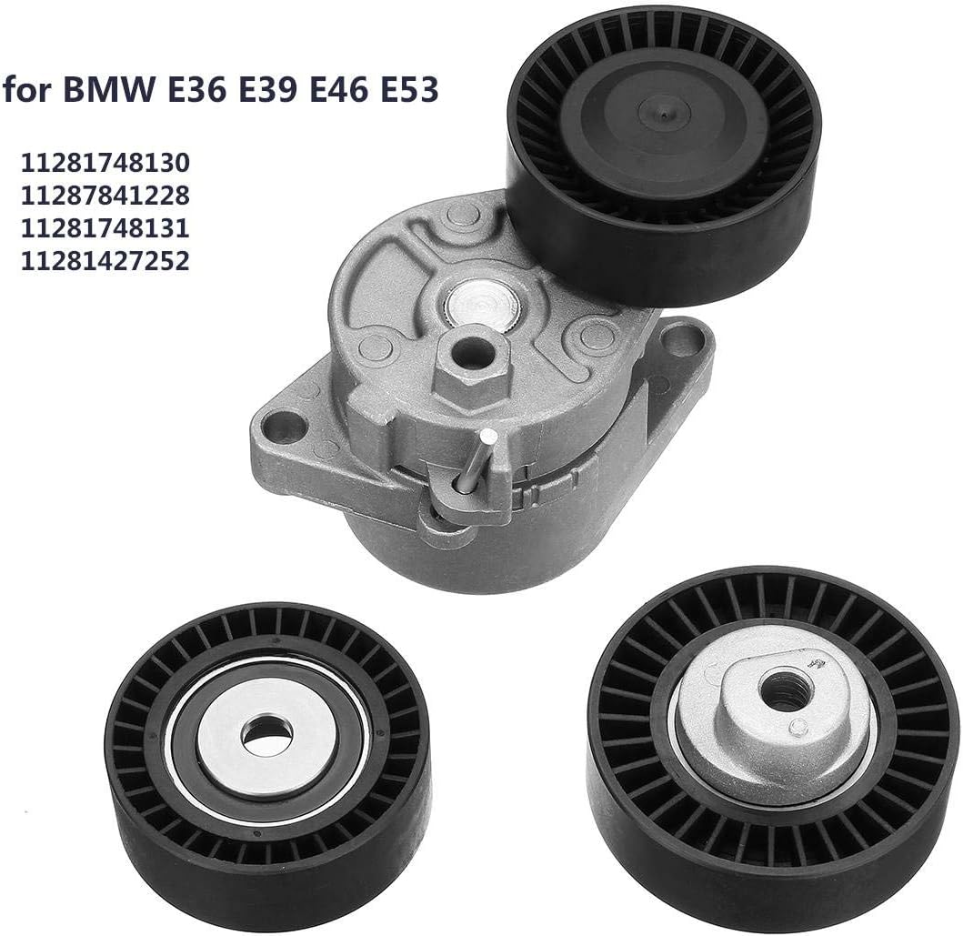 Set of Belt Tensioner + Idler Pulley Kit Replacement for BMW E36 E39 E46 E53 11287841228