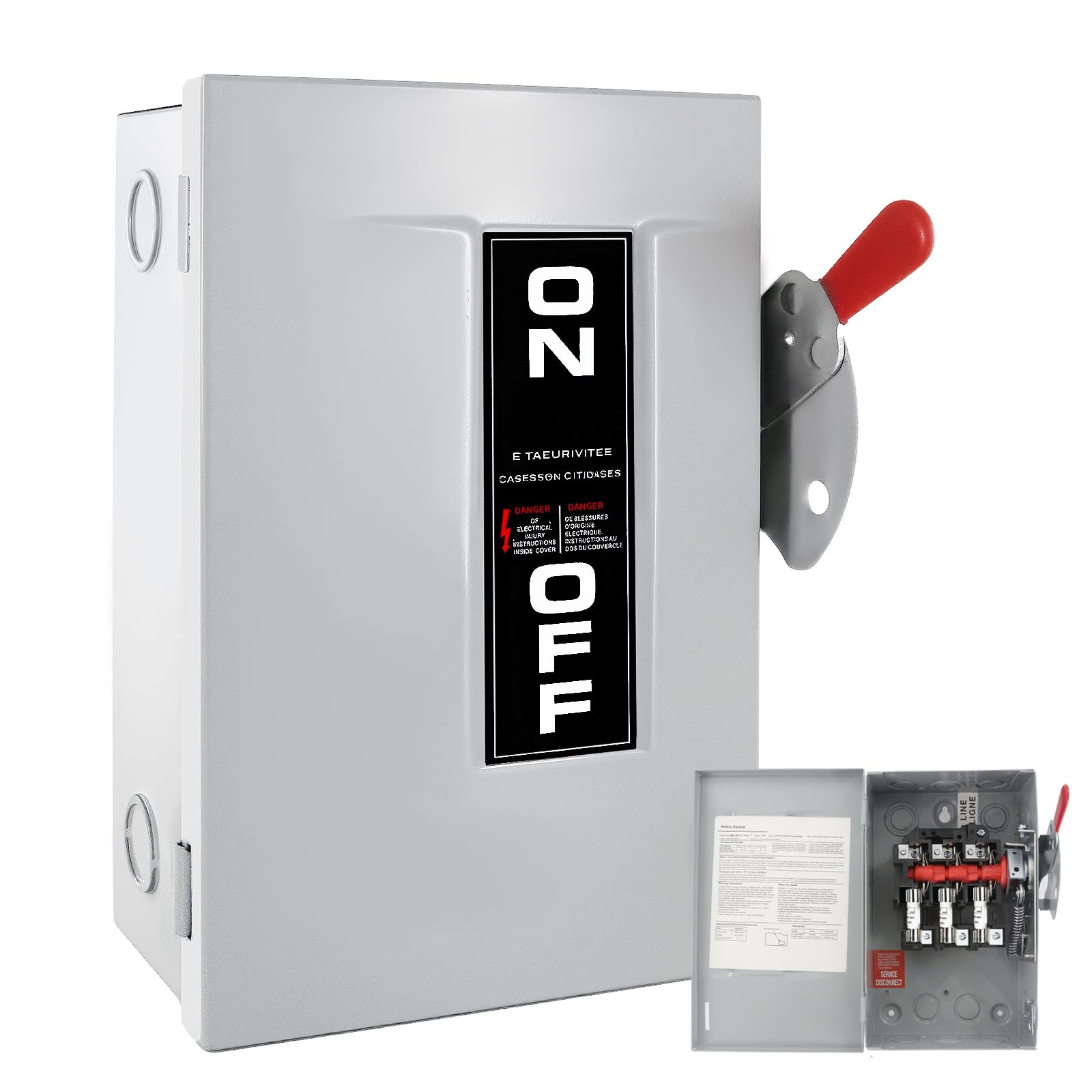 Photo 1 of 30 Amp Fusible Safety Switch, 3-Pole AC Disconnect Box, Indoor Heavy Duty Safety Switches, Durable Galvanized Steel, Reserved Knout-Outs Design, Anti-Corrosion, Rust-Proof, with Locking Mechanism