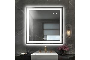 Amorho LED Bathroom Mirror 36"x 36" with Front and Backlight, Stepless Dimmable Wall Mirrors with Anti-Fog, Shatter-Proof, Memory, 3 Colors, Double LED Vanity Mirror