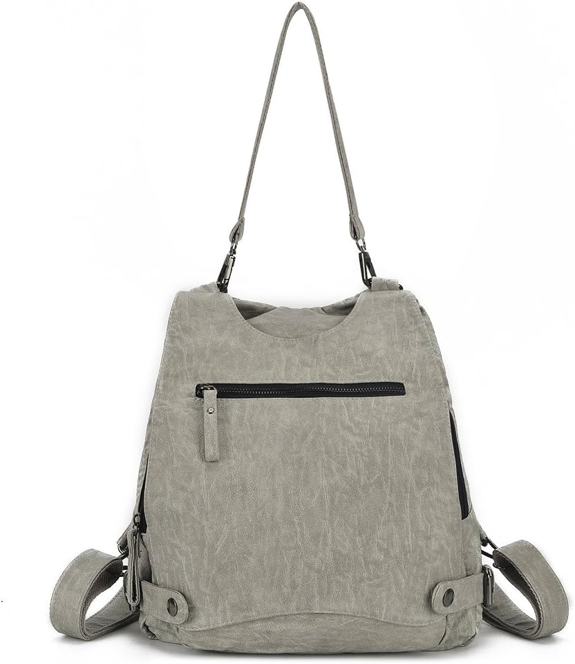 ArtwellWomen Backpack Purse Convertible Ladies Rucksack Washed Leather Large Capacity Security Crossbody Shoulder Bag (Light Grey)