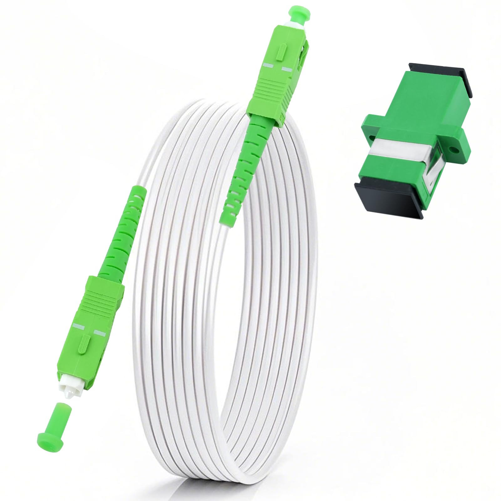 Photo 1 of 10FT SC/APC to SC/APC Fiber Optic Cable, Armored Single Mode Patch Cord for High-Speed Internet (9/125?m, OS1/OS2 Compatible, LSZH White)