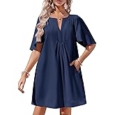 Wenrine Womens Flutter Short Sleeve Mini Dress Casual V Neck Loose Flowy Summer Dresses