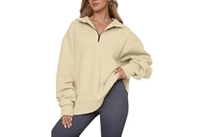 Cnlinkco Womens Oversized Sweatshirts Half Zip Pullover 2024 Fall Trendy Fashion Outfits Drop Shoulder Tunic Pullover Tops