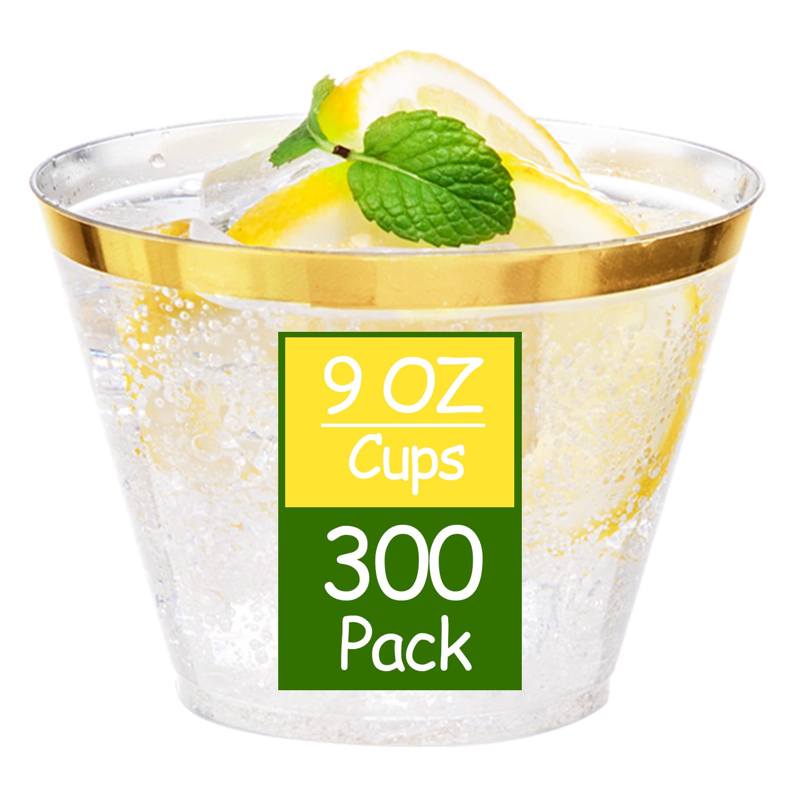 Photo 1 of Ciaell 300PCS Gold Plastic Cups - 9Oz Heavy Duty Plastic Cups - Gold Rimmed Disposable Cup - Disposable Clear Wine Cup with Gold Rim for Party & Wedding & Thanksgiving
