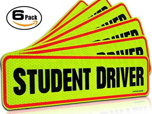 Reflective Student Driver Magnetic Sticker Signs (12" Yellow Reflective (6 Pack))