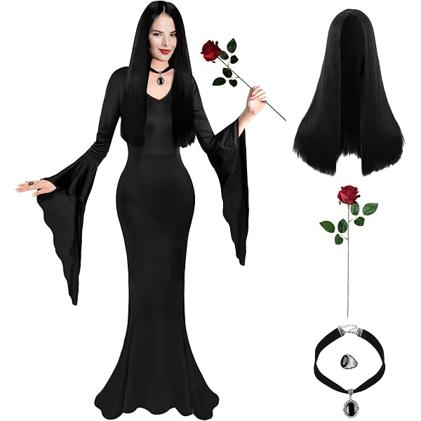 Disfraz De Chica Gótica Miércoles Para Adulto – Vestido Negro Con Cuello, Medias Y Pintura Facial, Tallas S A XXL (I Love Fancy Dress)