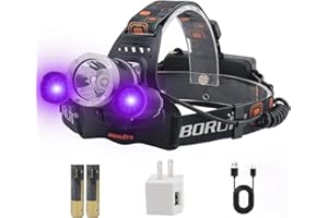 BORUIT RJ-3000 LED Black Light Headlamp,3 Modes White and UV Light Headlamp,Super Bright Rechargeable Blacklight Headlight Head Lamp for Hunting Camping Hiking Fishing Working
