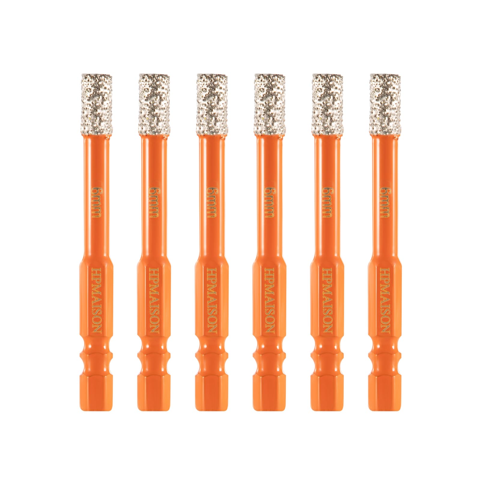 HPMAISON 6Pcs 6mm Diamond Drill Bits, Porcelain Tile Drill Bit, 1/4" Hex Shank 6mm Diamond Dry Drill Bits Set for Drilling Granite, Ceramic, Porcelain, Marble, Hard Tile, Stone, Glass & More — image 1