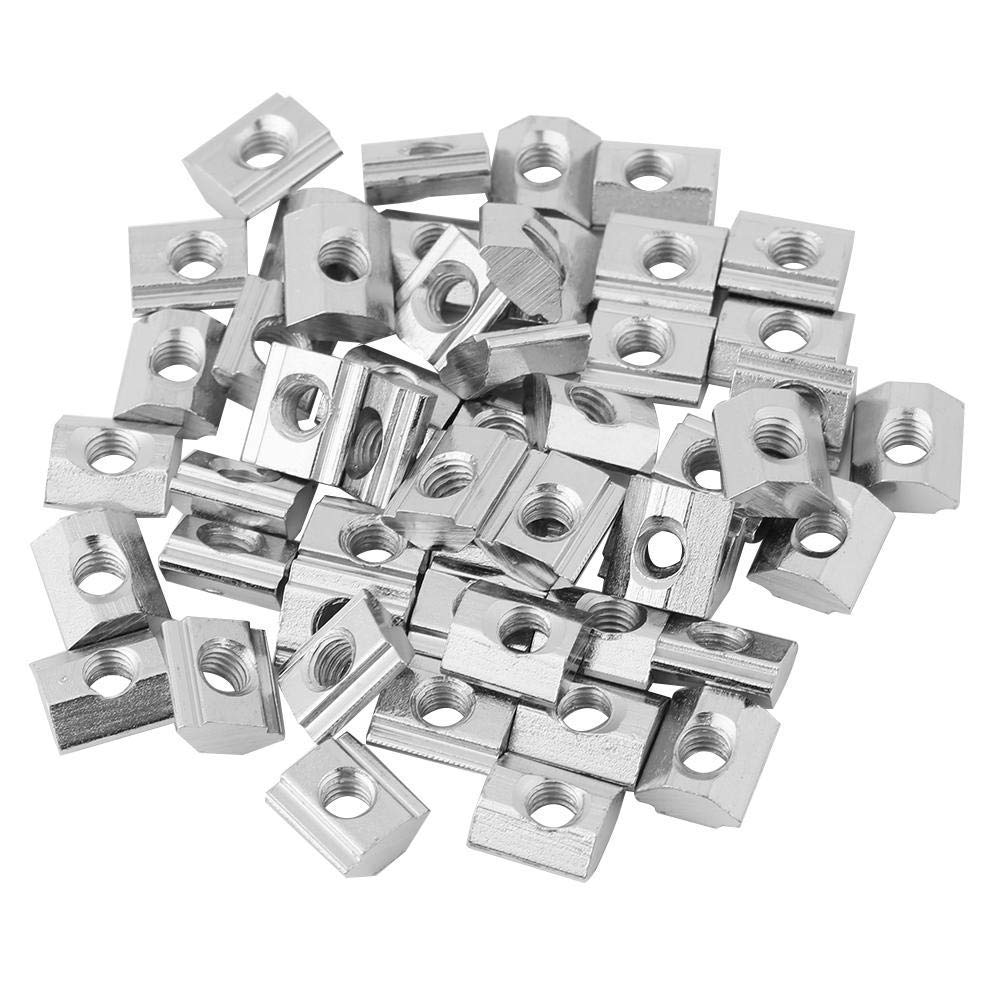 Hilitand 50 Pcs T Slot Nut, Hammer Head Nut, Nickel Coated Carbon Steel Furniture T Nut, Tee Nuts for Aluminum Profile Woodworking