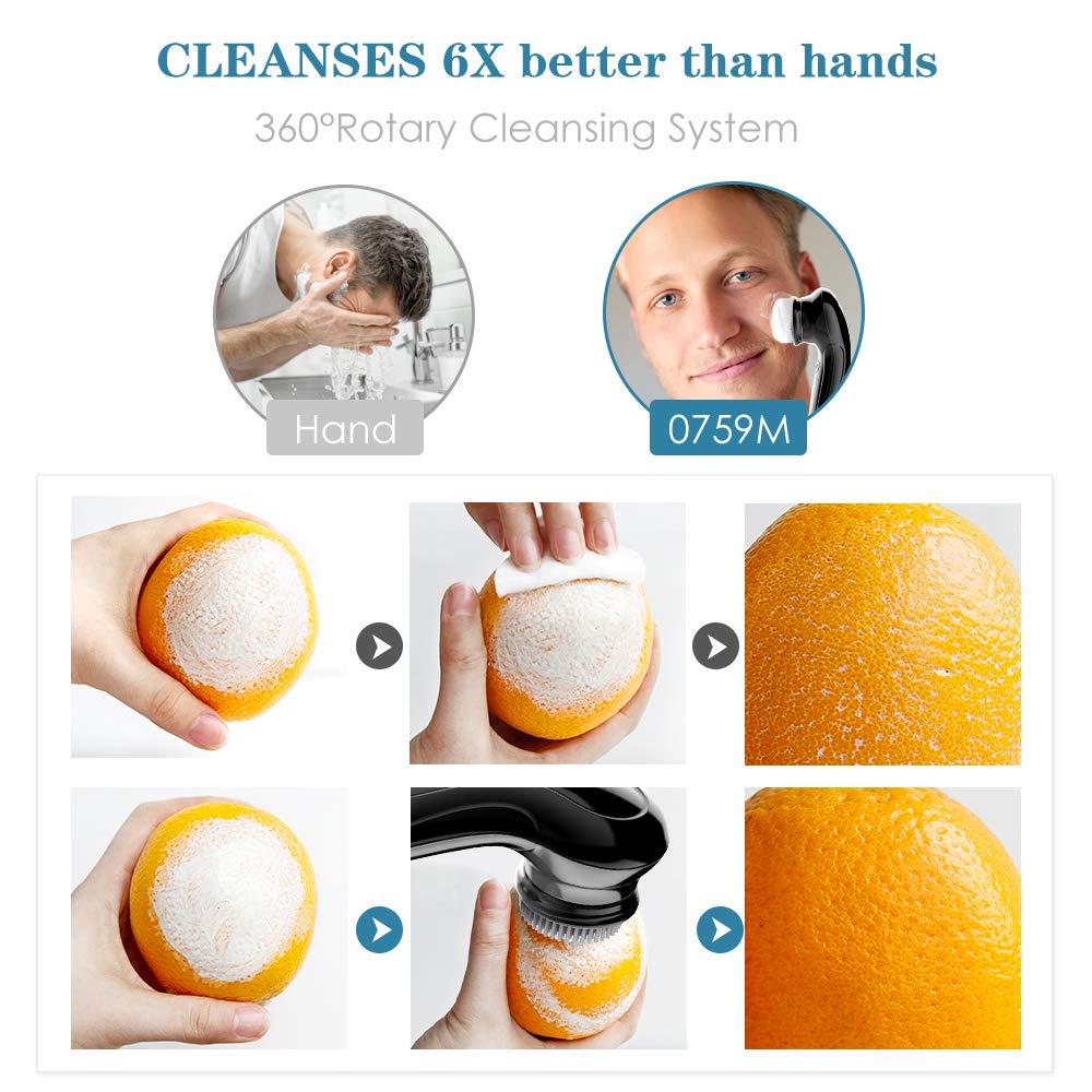 TOUCHBeauty Facial Cleansing Brush for Men Face Scrubber with Advanced PBT Bristles Spin Brush & Stand,Facial Cleansing System Designed for Men |Dual speed, Waterproof, Battery Powered TB-0759M: Beauty